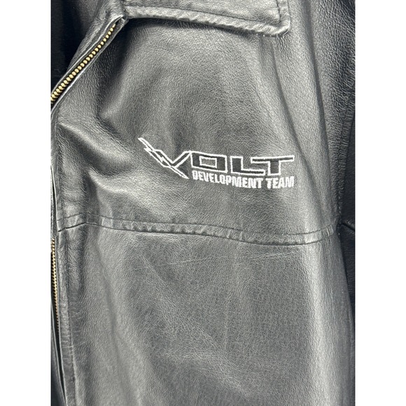 Mens Black Leather Jacket Volt Development Team Burks Bay Full Zip Unsized - Picture 2 of 9